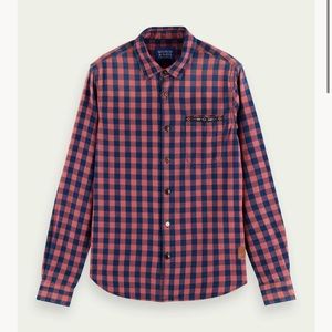 Scotch & Soda Mens Shirt Indigo Check Beaded Chest Pocket Size Medium Slim